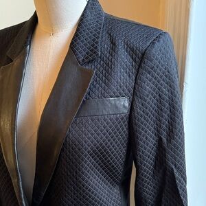 DKNY Black Textured Jacket with genuine Leather Details - 4